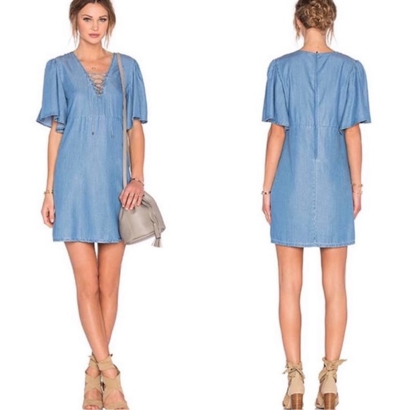 Lovers + Friends Denim Soft Lace Up Dress! Size Small - Picture 2 of 7